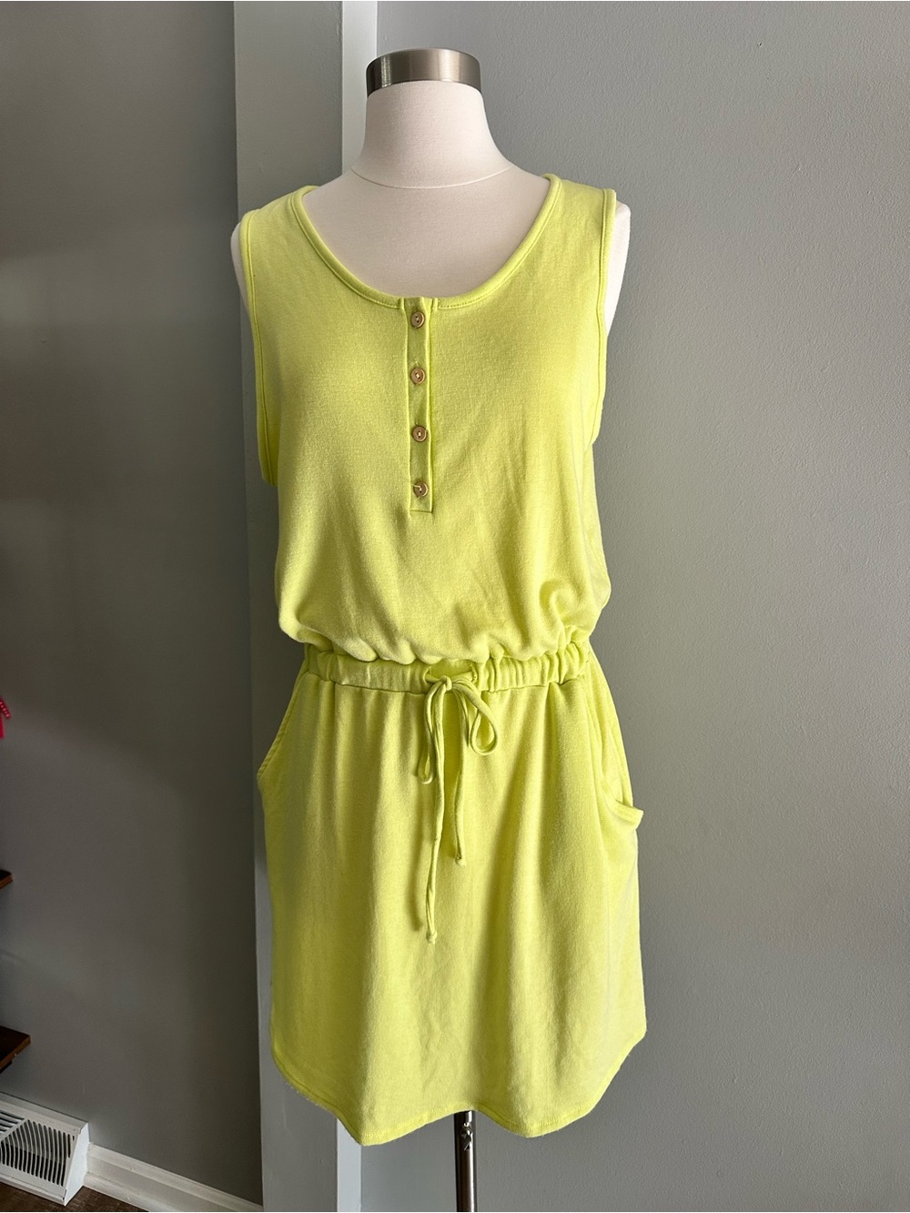 Cherish Neon Yellow Sleeveless Drawstring Pocket Dress